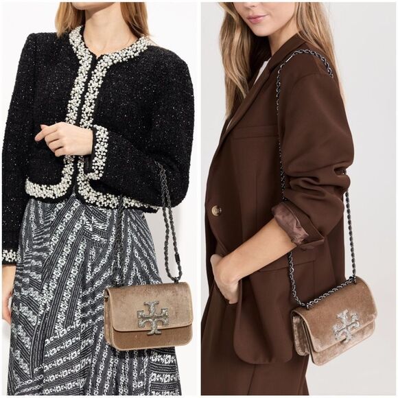 Tory Burch Eleanor Velvet Pavé Logo Small Convertible Shoulder Bag - Picture 2 of 16